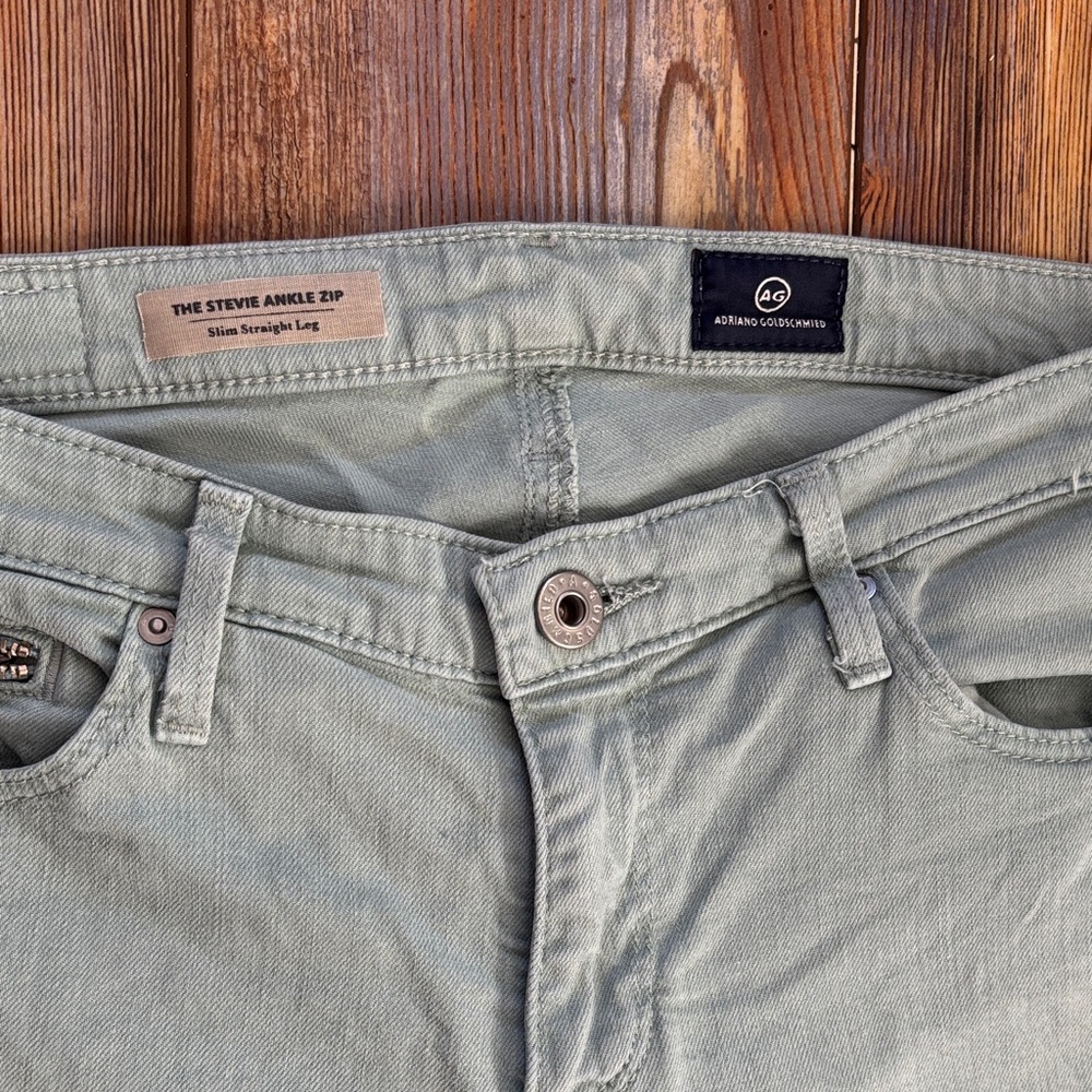 AG Adriano Goldschmied The Stevie Ankle Zip Light Sage Jeans 28R - Picture 2 of 9